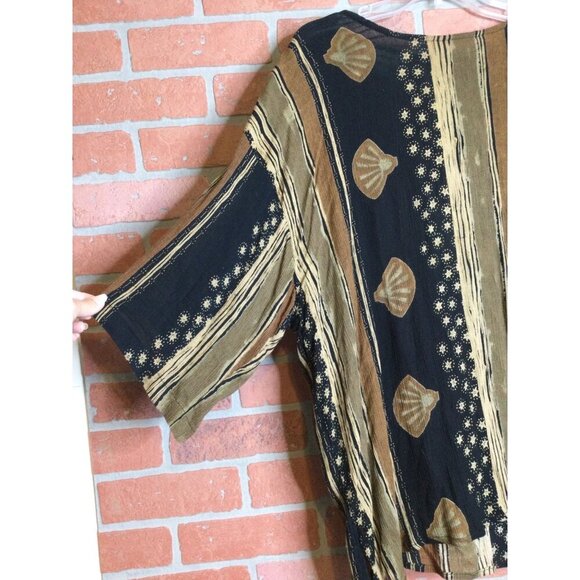 Vintage WAVES Rayon Tunic Top Made In India Seashell Stripes Size L - Picture 3 of 8